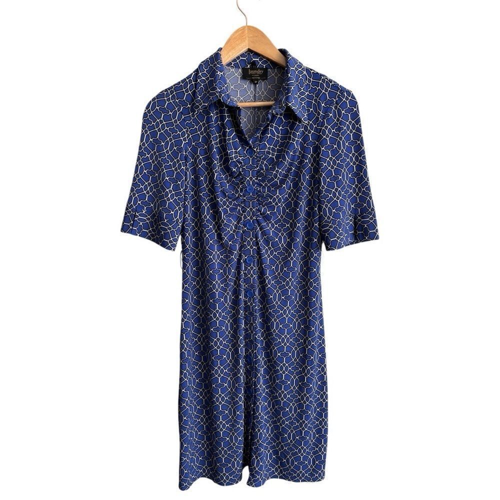 Laundry by Shelli Segal Blue Geometric Dress 8 Petite